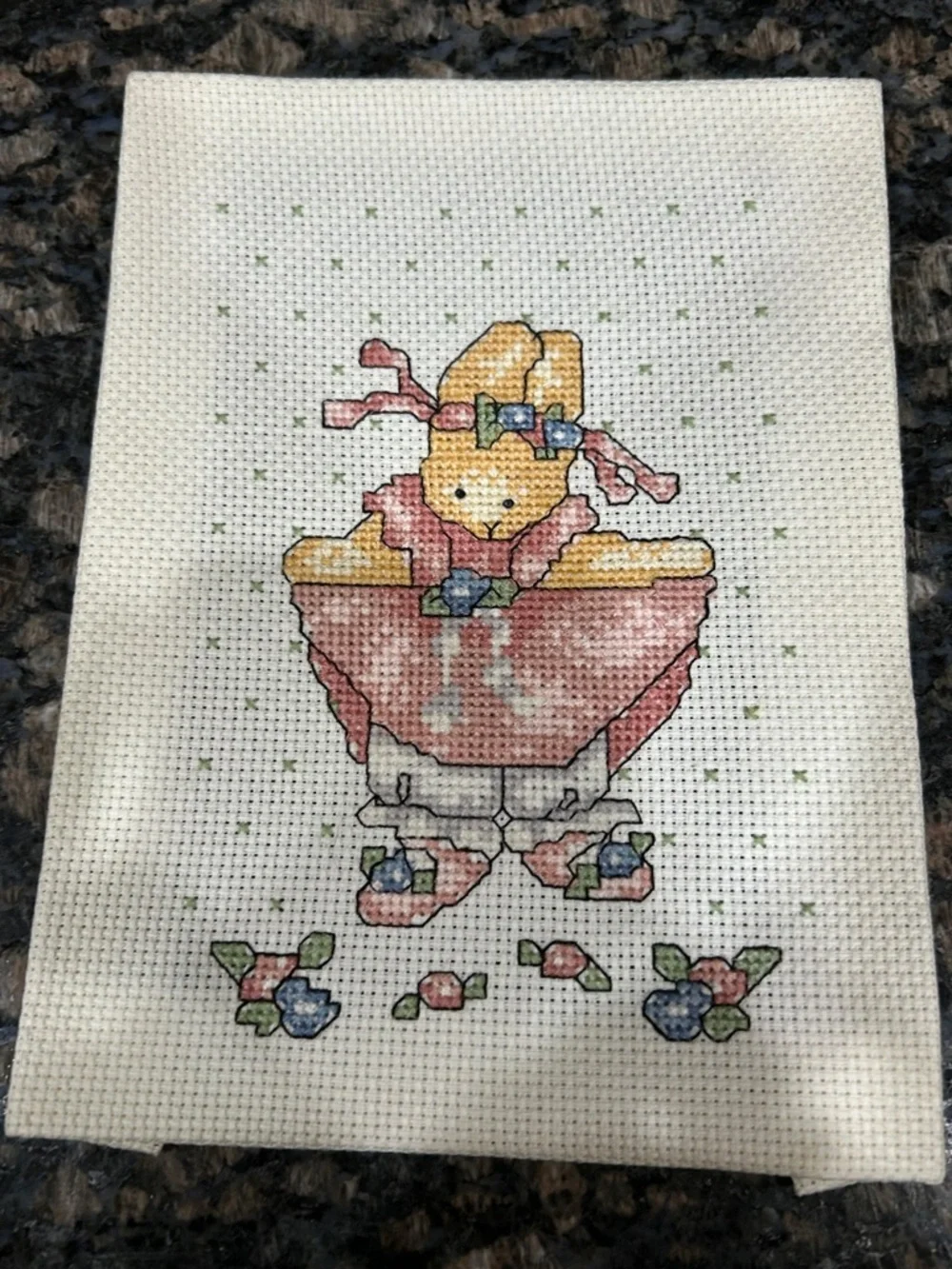 Bucilla Daisy Kingdom Counter Cross Stitch Handmade Cross Stitch Bunny in Pink